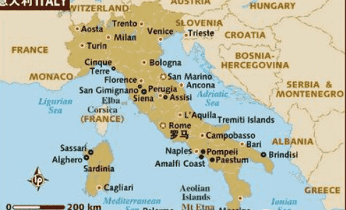 意大利——世界史意大利地图