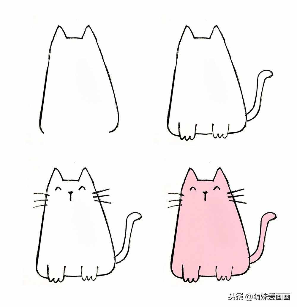 儿童简笔画小猫素材｜跟着步骤画8只可爱的小猫，适用初学者