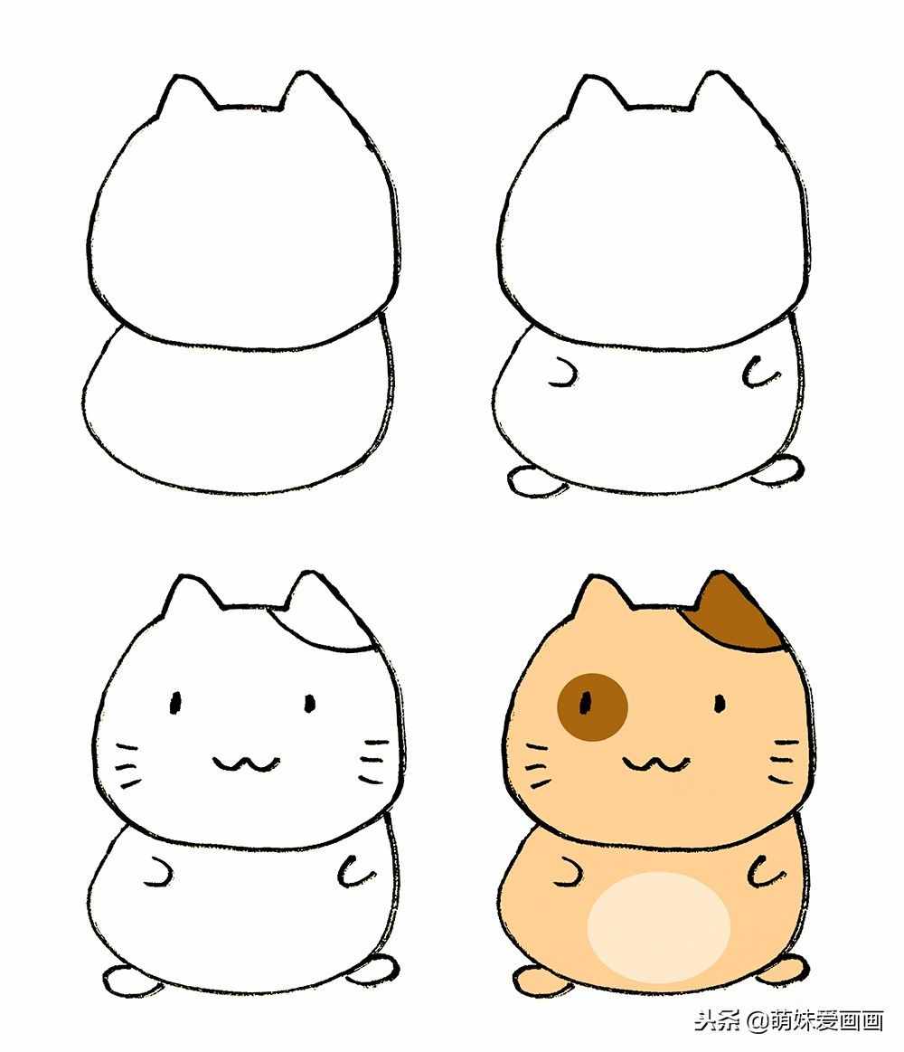 儿童简笔画小猫素材｜跟着步骤画8只可爱的小猫，适用初学者