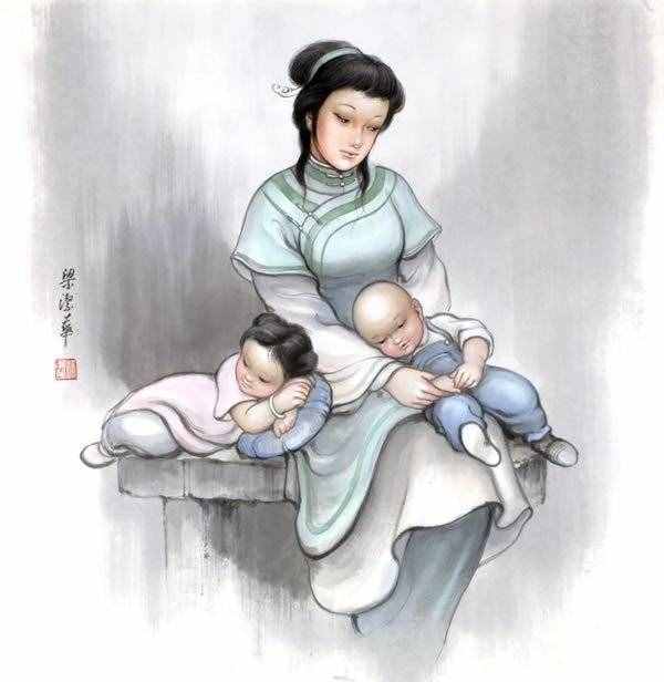 【母亲节】梁洁华国画《母爱》系列