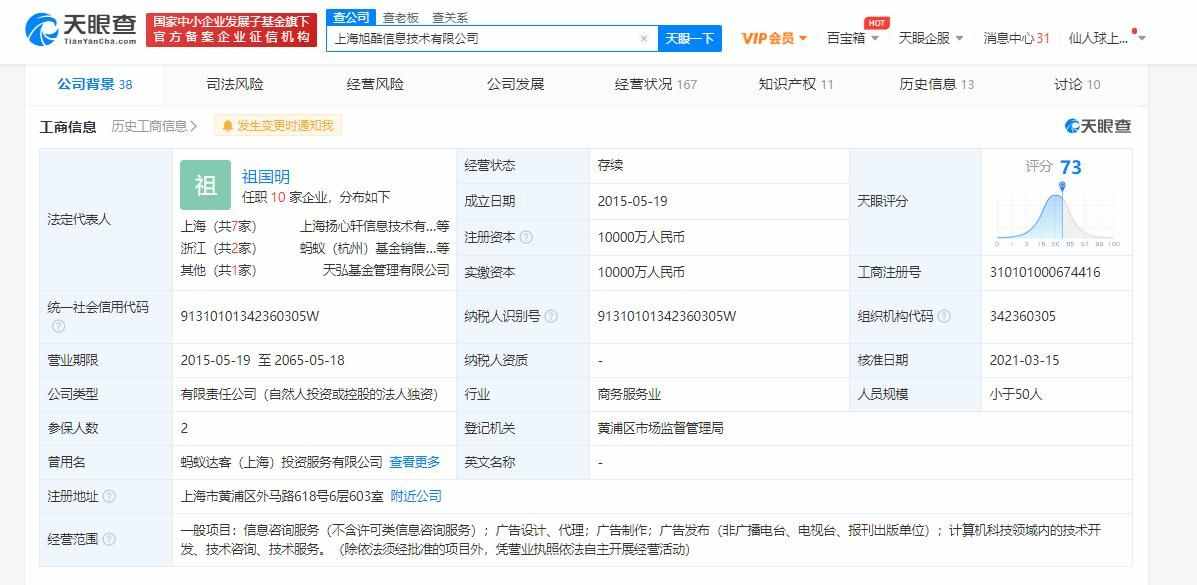 原蚂蚁达客（上海）股权众筹服务有限公司更名为上海旭酷信息技术有限公司