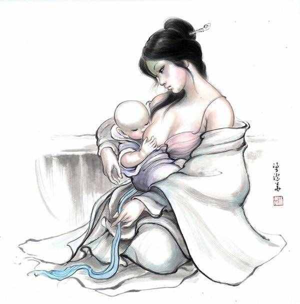 【母亲节】梁洁华国画《母爱》系列