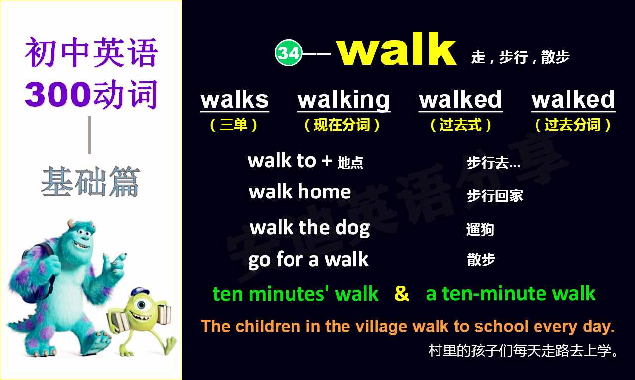 初中英语动词30讲：walk 的两个中考英语考点